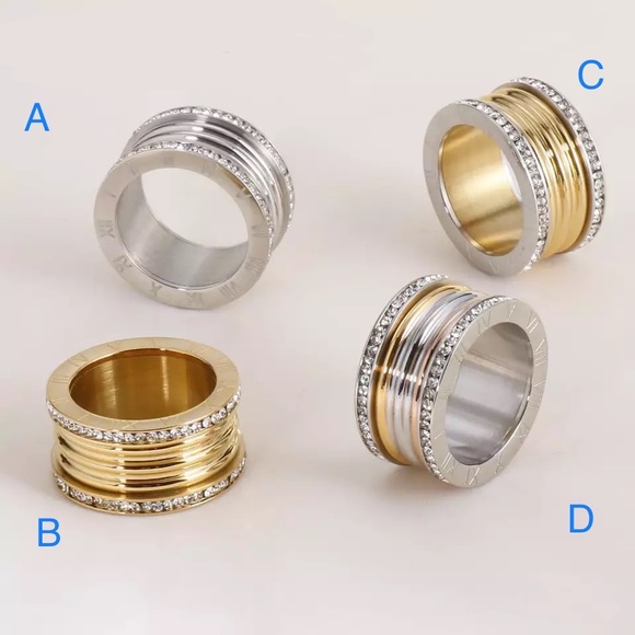 Roman Numeral Swarovski Crystals Stuck Up Eternity Gold Silver Rose Gold Ring - Picture 2 of 16